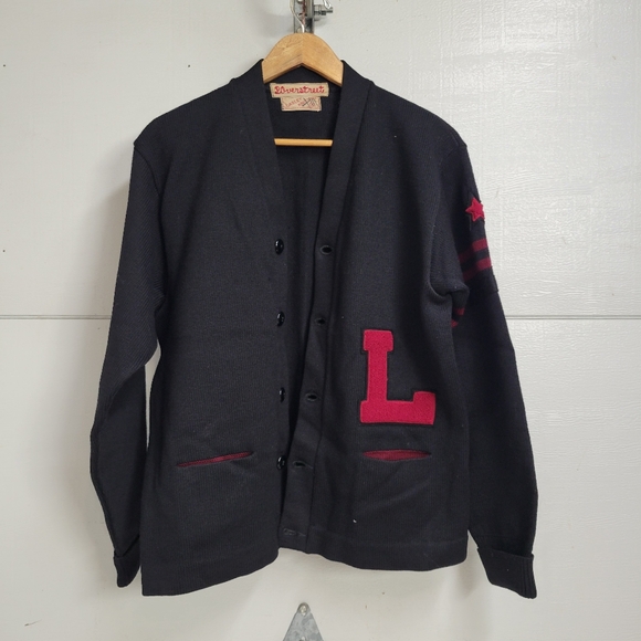 Vintage 1940-50 Lasley Knitting co. Seattle Letterman Sweater / Cardigan Patched - Picture 5 of 13